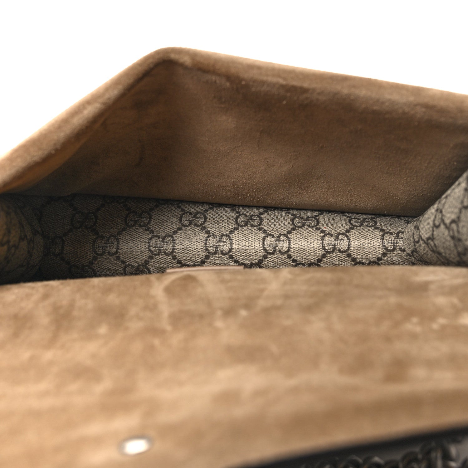 Gucci GG Supreme Monogram Suede Crystal Small Dionysus Shoulder Bag Beige Ebony Taupe 5 of 11