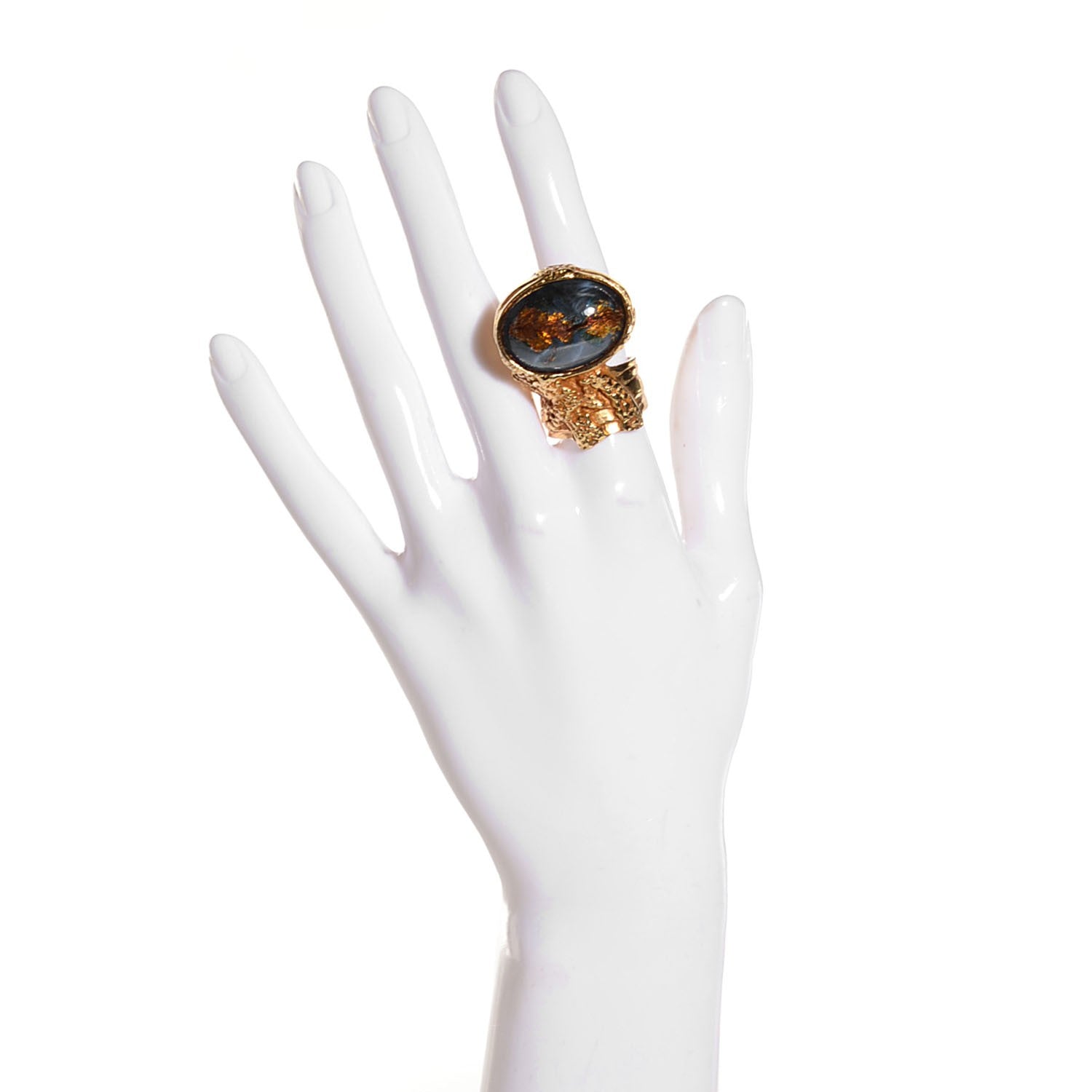 Saint Laurent Glass Cabochon Arty Ovale Ring 8 Azure Gold 2 of 4