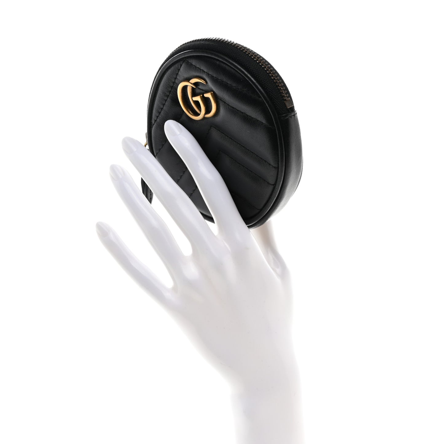 Calfskin Matelasse GG Marmont Round Coin Purse Black