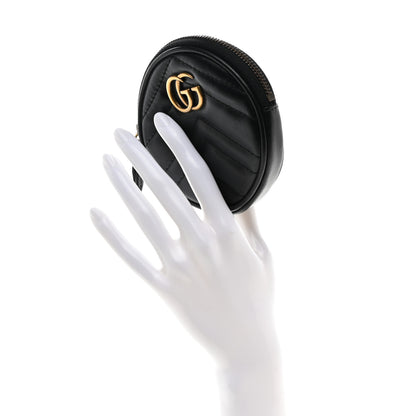 Gucci Calfskin Matelasse GG Marmont Round Coin Purse Black 2 of 7