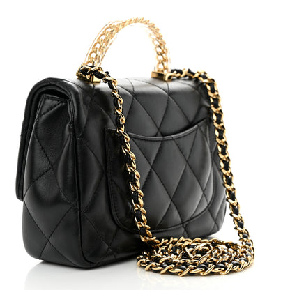 Chanel Lambskin Resin Quilted Top Handle Flap Black 3 of 10