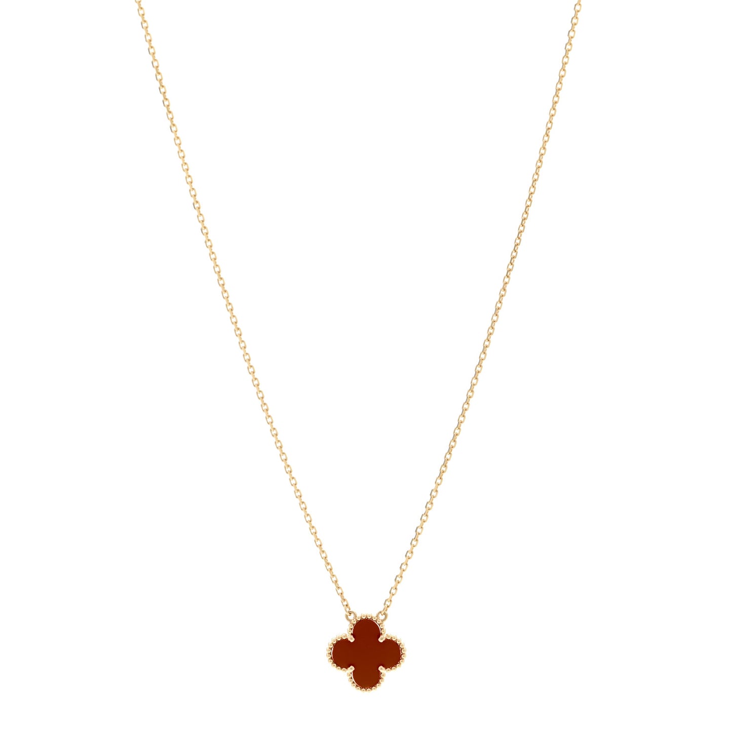 18K Yellow Gold Carnelian Vintage Alhambra Pendant Necklace