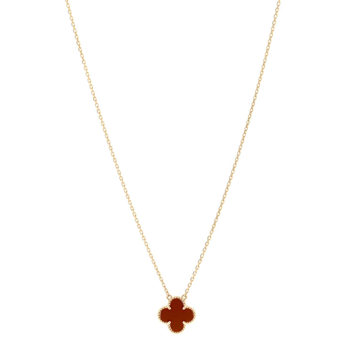 Van Cleef & Arpels 18K Yellow Gold Carnelian Vintage Alhambra Pendant Necklace 1 of 5