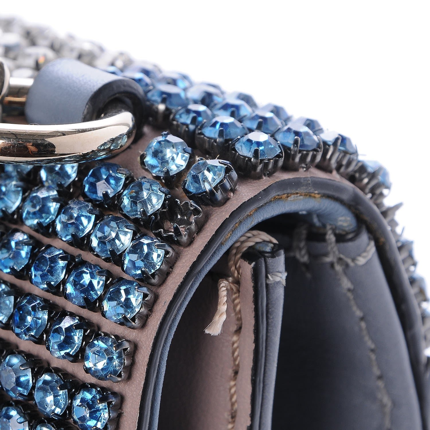 Valentino Garavani Vitello Crystal Embellished Small Glam Lock Rockstud Flap London Stone 7 of 9