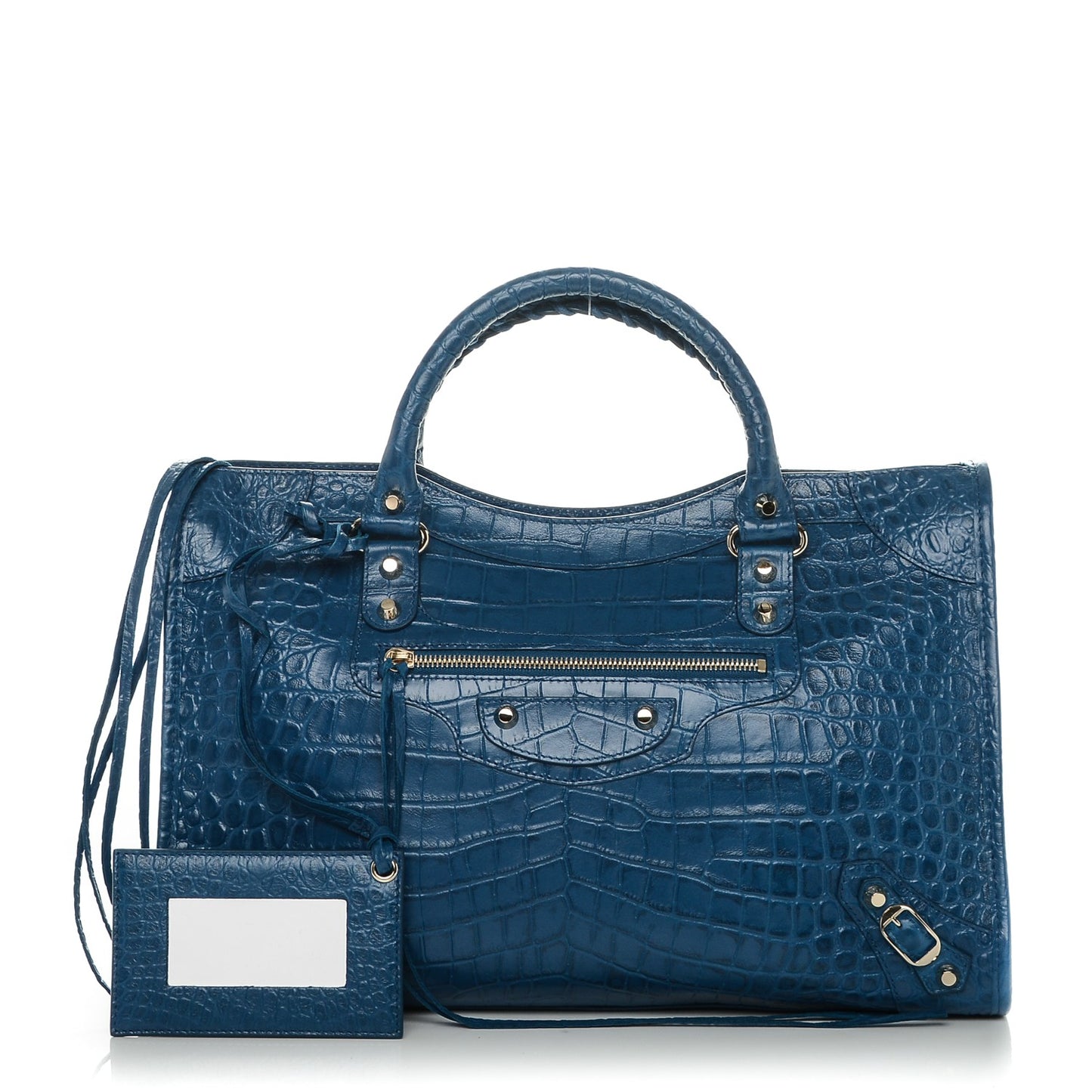Calfskin Crocodile Embossed Classic Gold Hardware City Bleu Marine