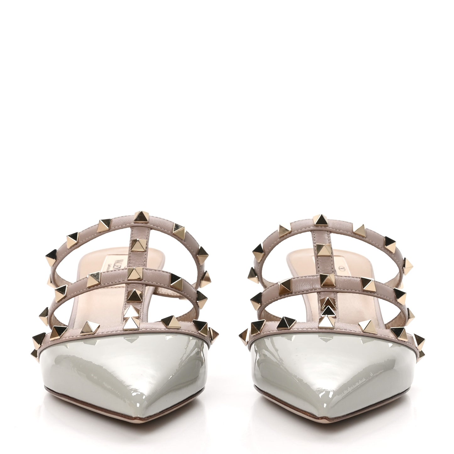 Patent Nappa Rockstud 50mm Cage Mules 36.5 Green Tea Sorbet Poudre