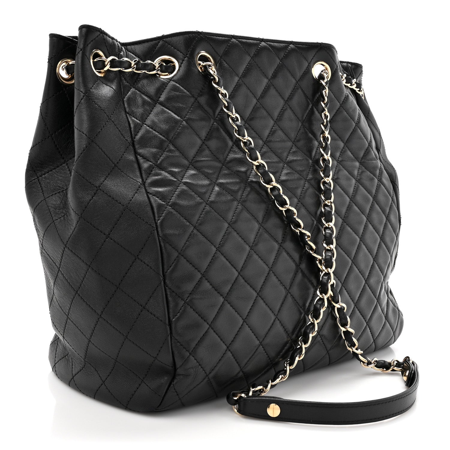 Chanel Lambskin Quilted Large Drawstring Bag Black 3 of 13