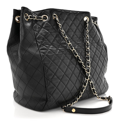 Chanel Lambskin Quilted Large Drawstring Bag Black 3 of 13