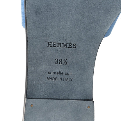 Hermes Suede Goatskin Oran Sandals 38.5 Bleu Cameo 6 of 8