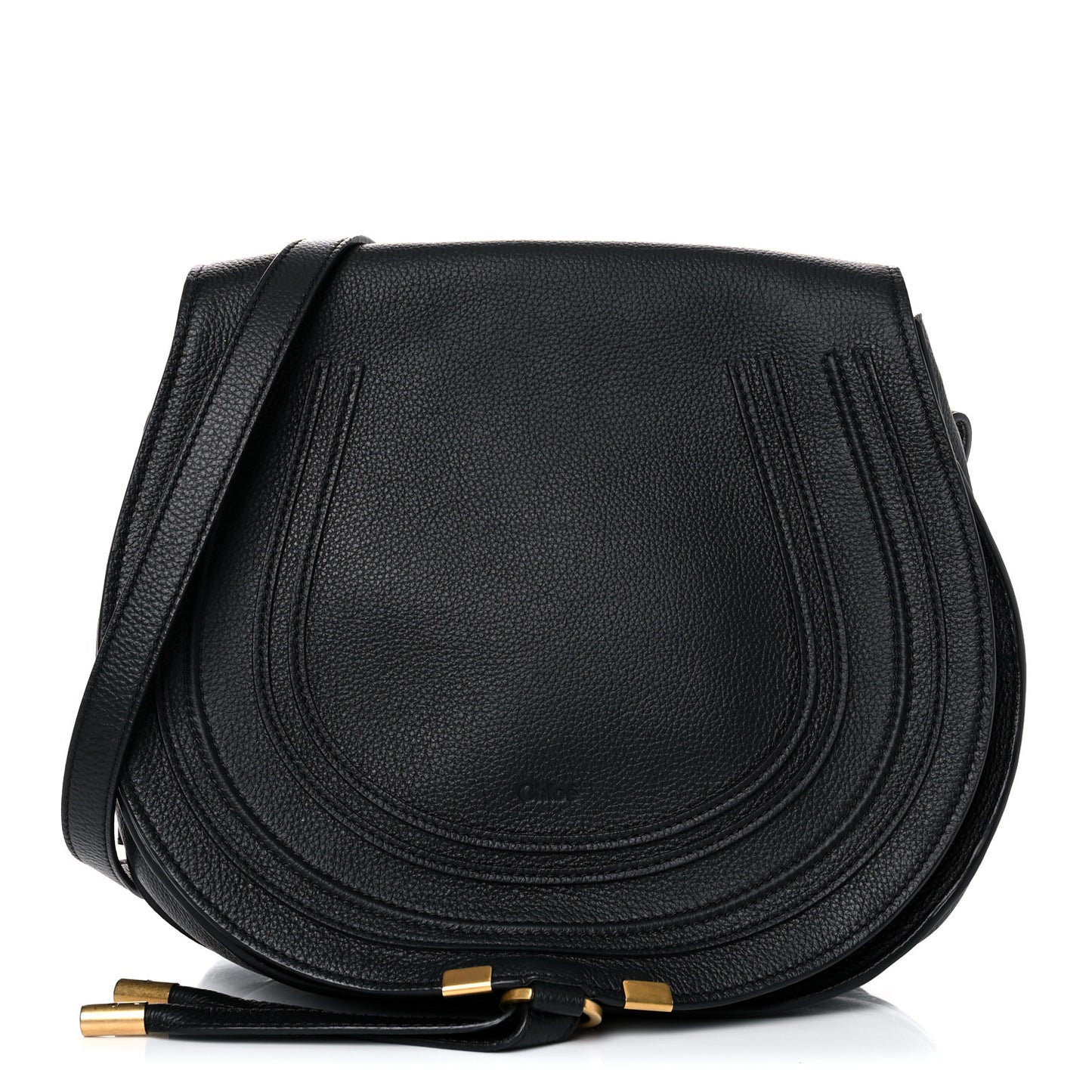 Calfskin Medium Marcie Round Crossbody Bag Black