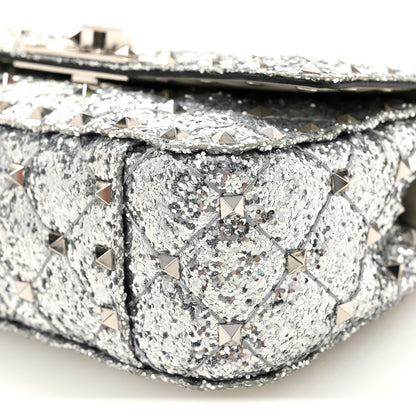 Valentino Garavani Glitter Mini Rockstud Spike Shoulder Bag Silver 9 of 12