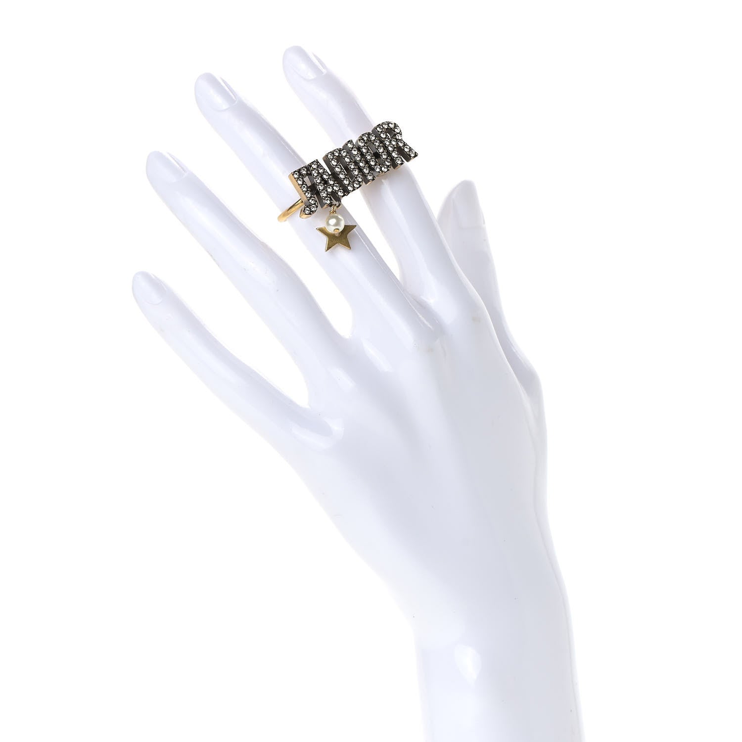 Christian Dior Crystal Pearl J'Adior Double Ring Aged Gold 2 of 5