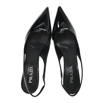 Prada Vernice Logo Pointed Toe Slingback Pumps 40 Black 3 of 10