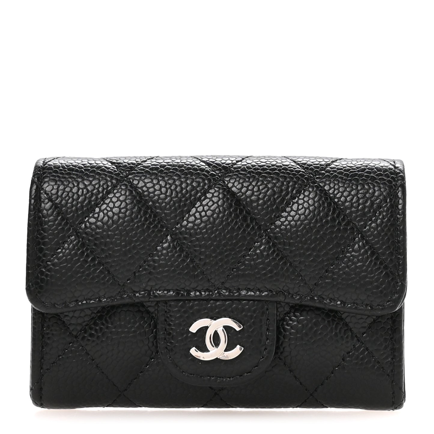 Caviar Quilted Flap Card Holder Wallet Black