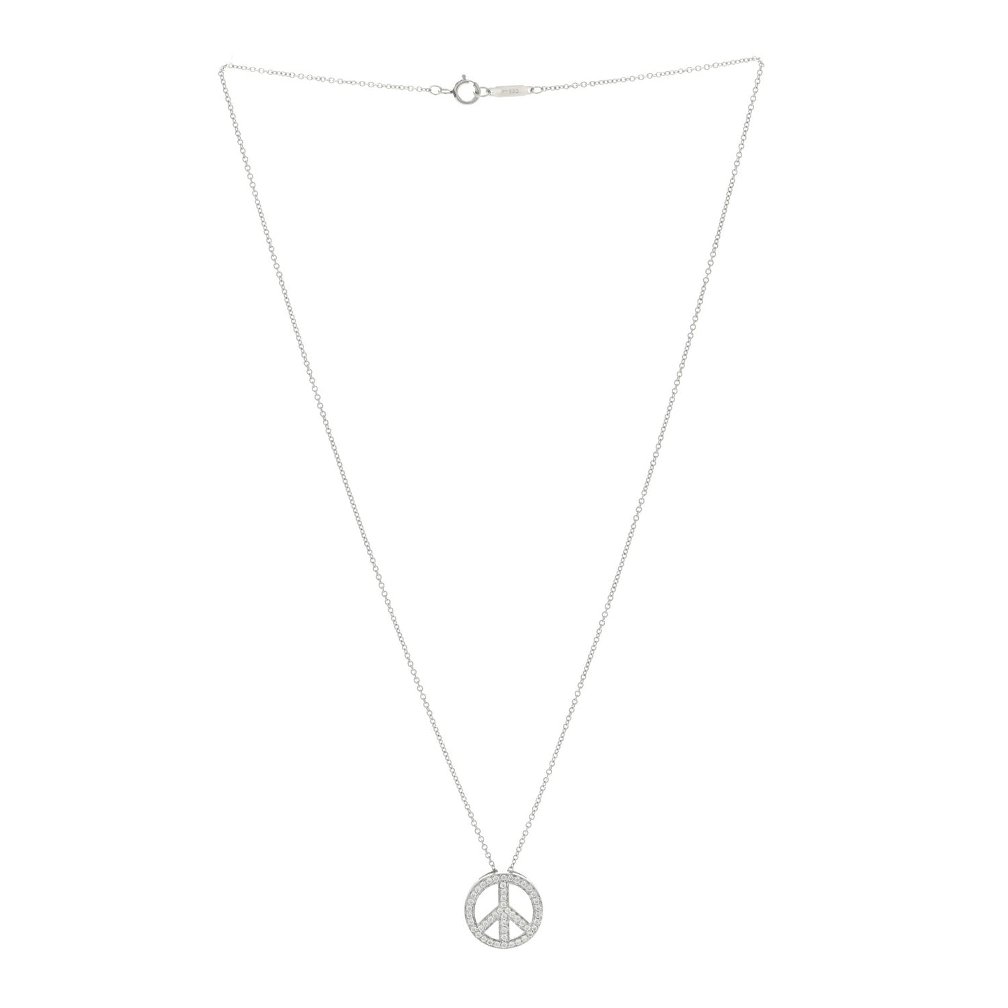 Platinum Diamond Small Peace Sign Pendant Necklace