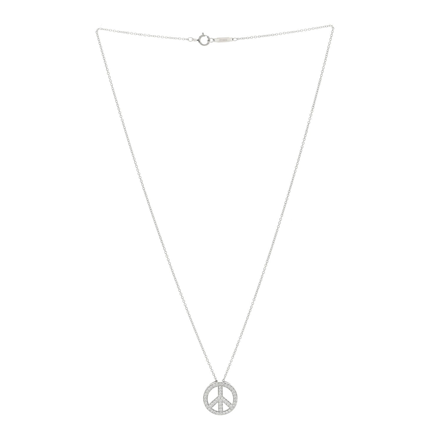 Tiffany Platinum Diamond Small Peace Sign Pendant Necklace 3 of 4