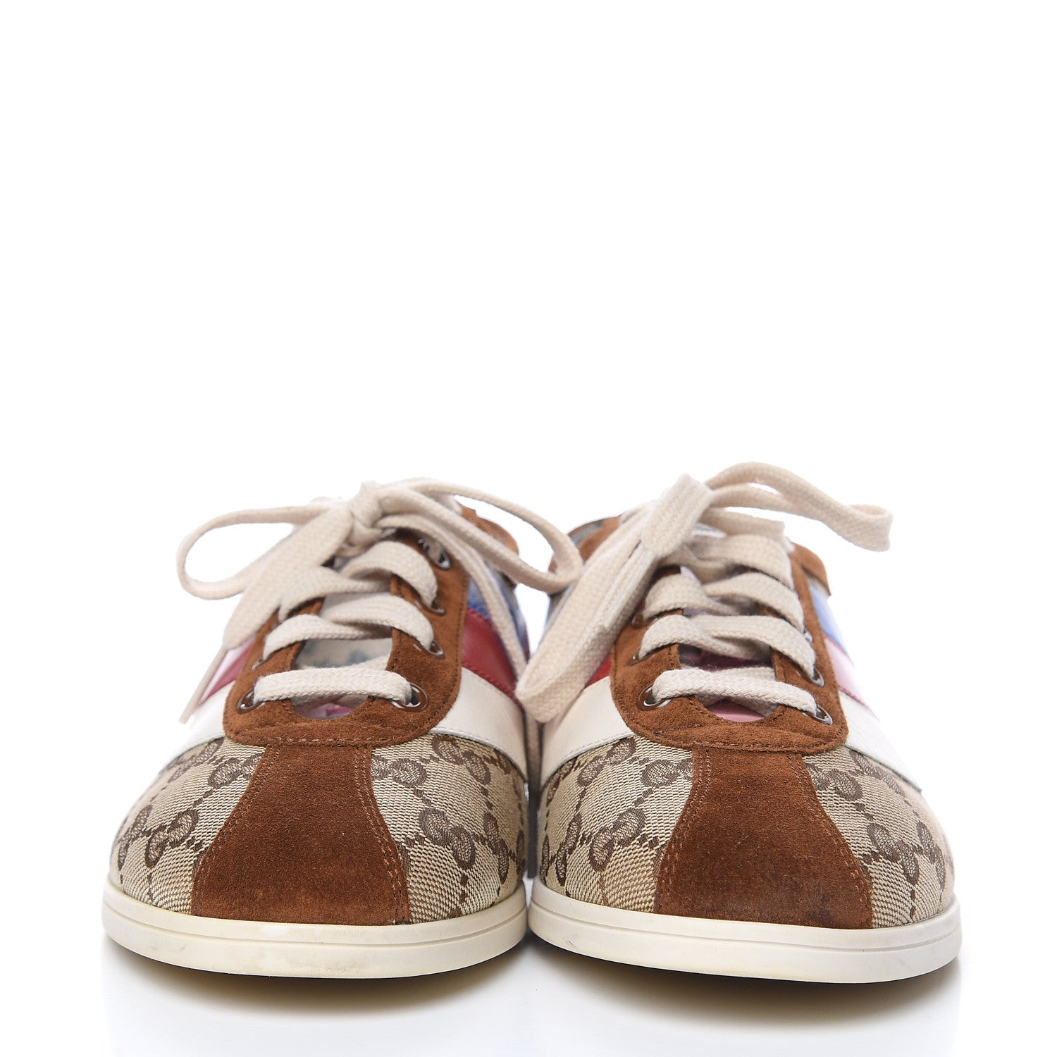 Gucci Suede Monogram Web Womens Falacer Sneakers 39.5 Nocciola Beige Mystic White Hibiscus Red 2 of 9