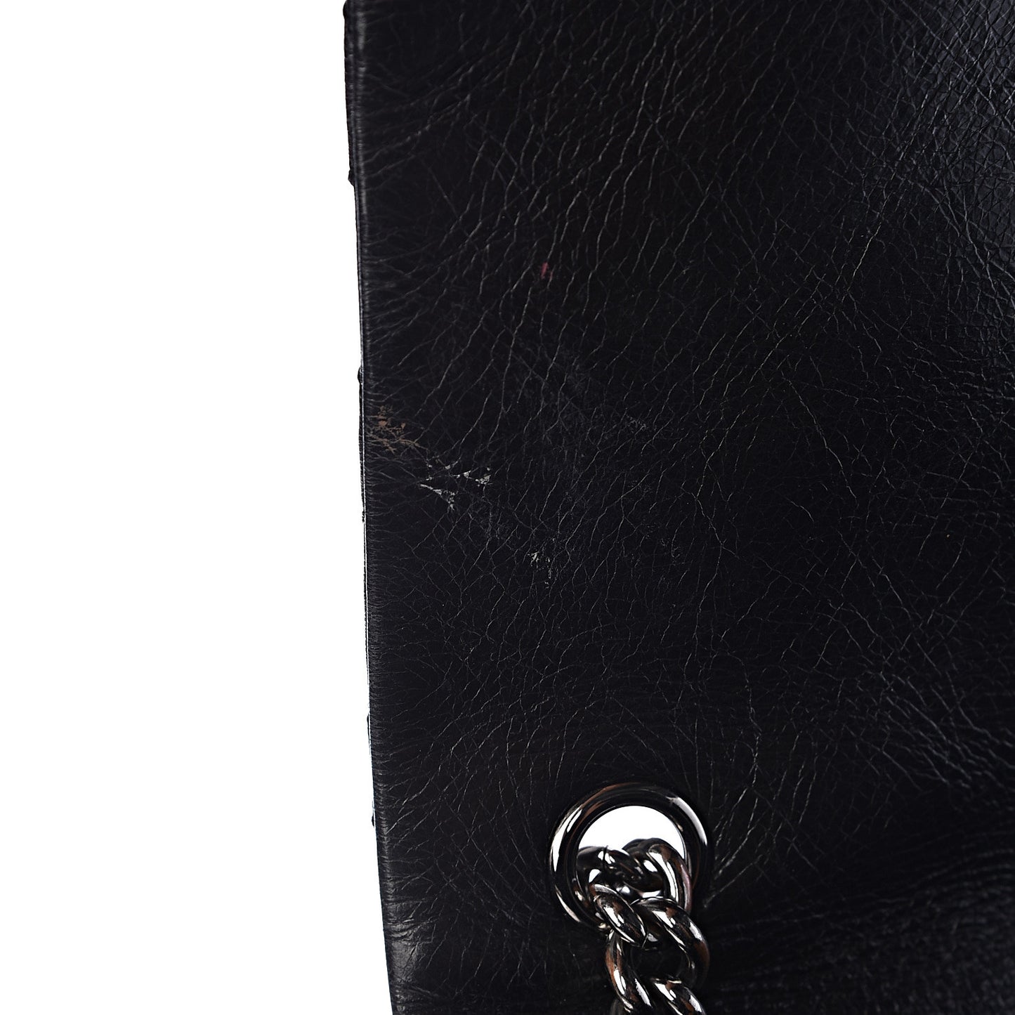 Glazed Calfskin Quilted Large Lady Pearly Flap Black
