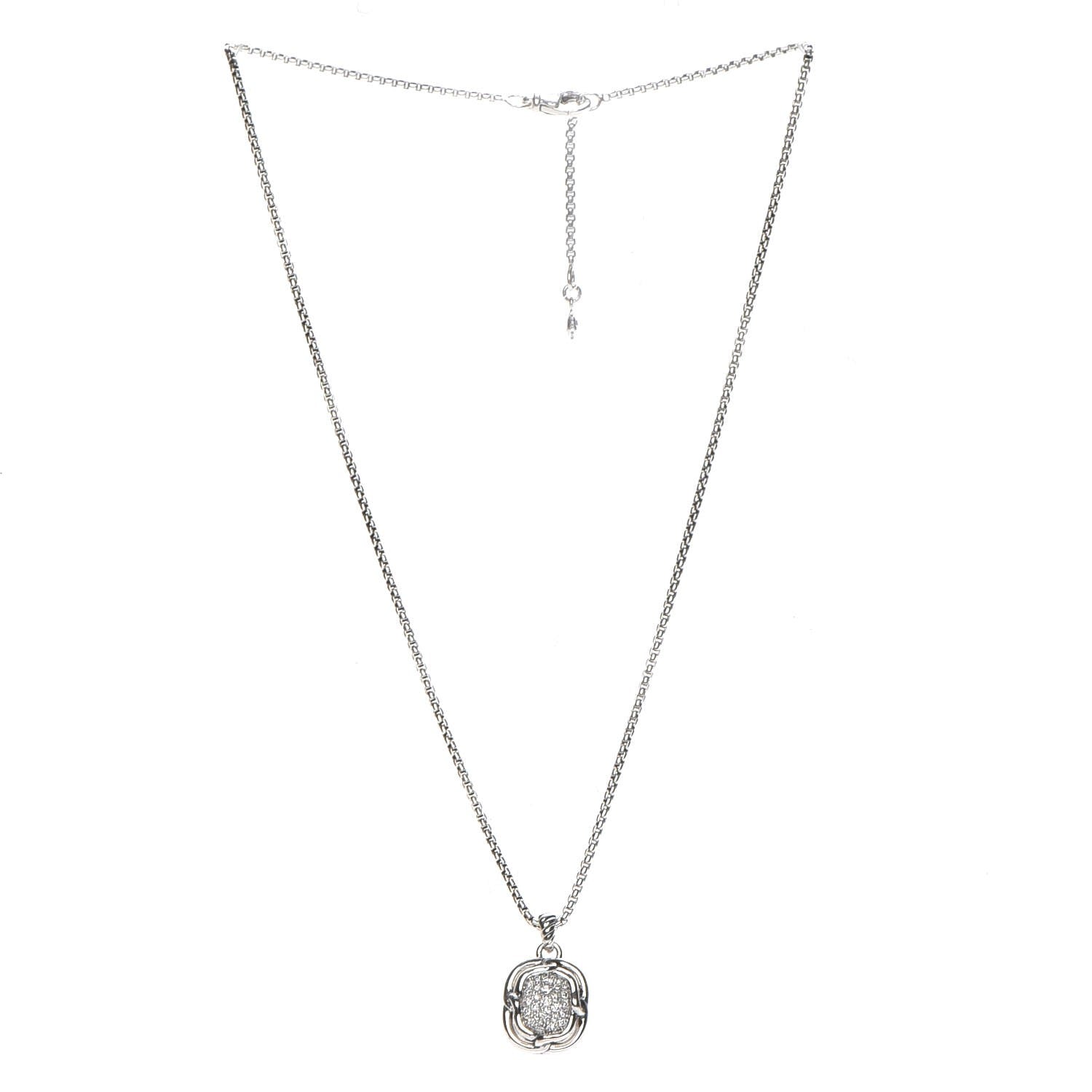 David Yurman Sterling Silver Diamond 10mm Labyrinth Pendant Necklace 3 of 6