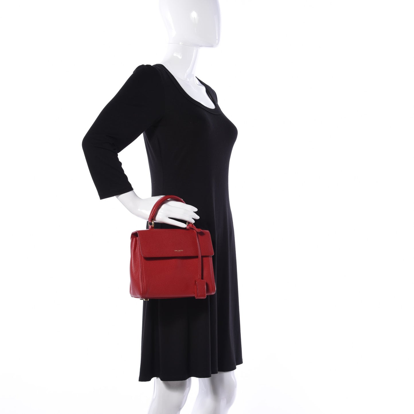 Grained Calfskin Small Moujik Top Handle Bag Red