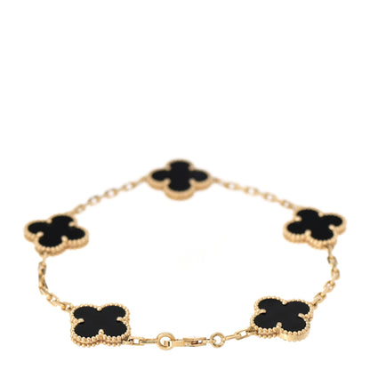 Van Cleef & Arpels 18K Yellow Gold Black Onyx 5 Motifs Vintage Alhambra Bracelet 3 of 7