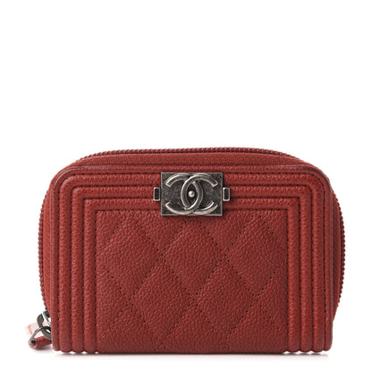 Chanel Caviar Quilted Boy Zip Around Coin Purse Wallet Red 1 of 7
