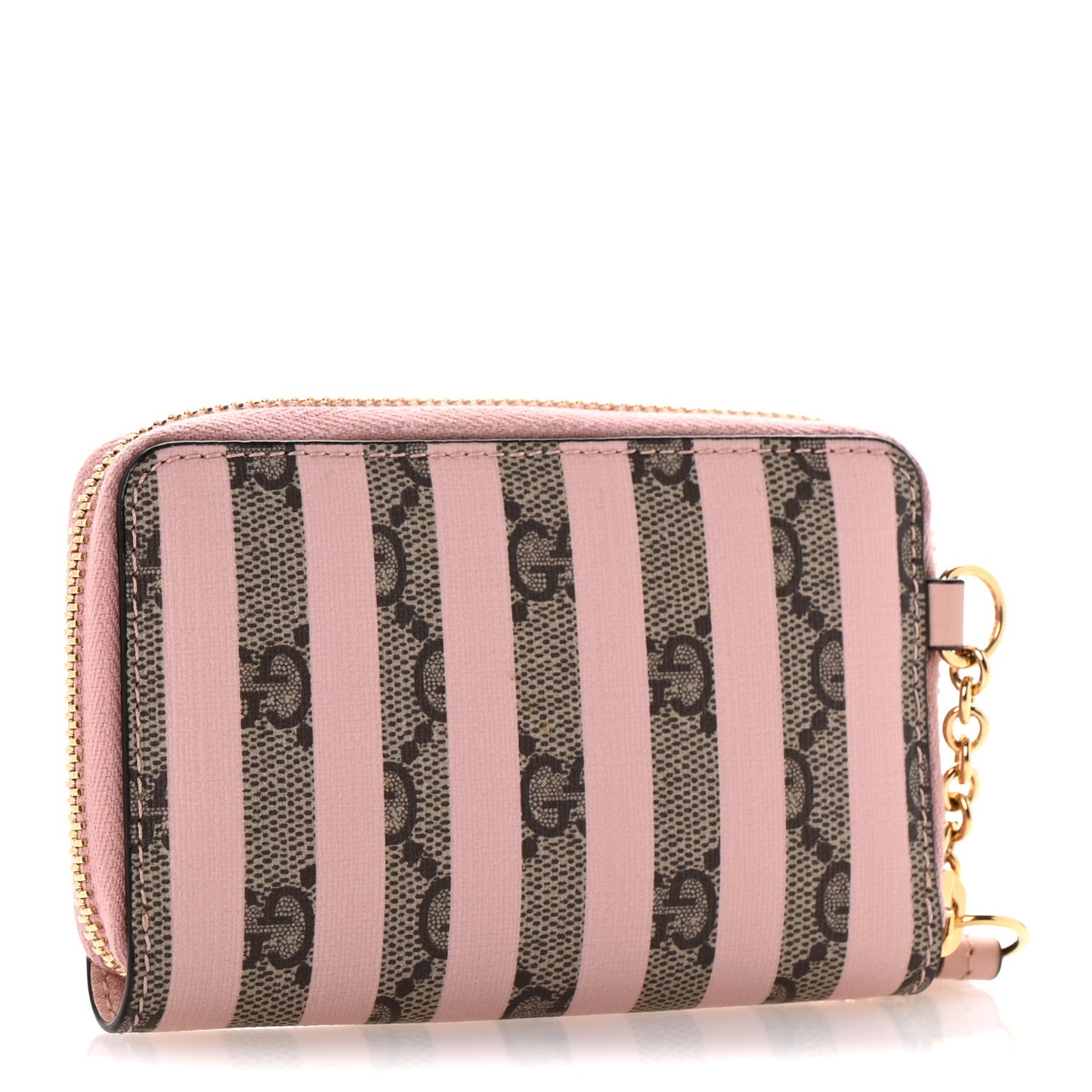 Supreme Monogram Vitello Eclipse Enamel Striped GG Key Card Case Beige Ebony Pink