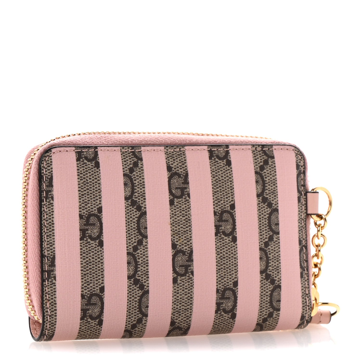 Gucci Supreme Monogram Vitello Eclipse Enamel Striped GG Key Card Case Beige Ebony Pink 3 of 8