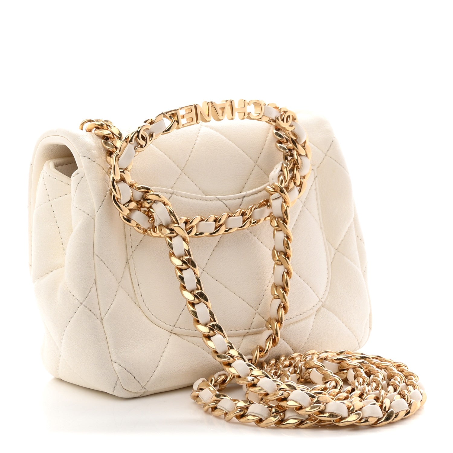Chanel Lambskin Metal Quilted Mini Top Handle Square Flap White 3 of 11