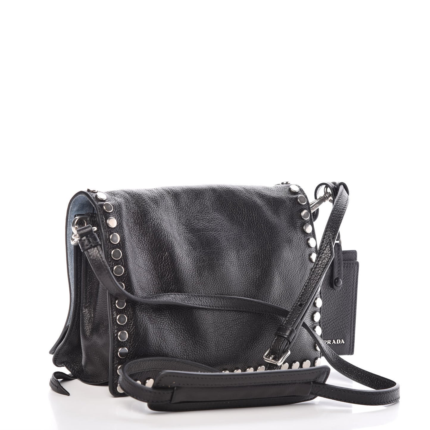Glace Calfskin Studded Etiquette Flap Black