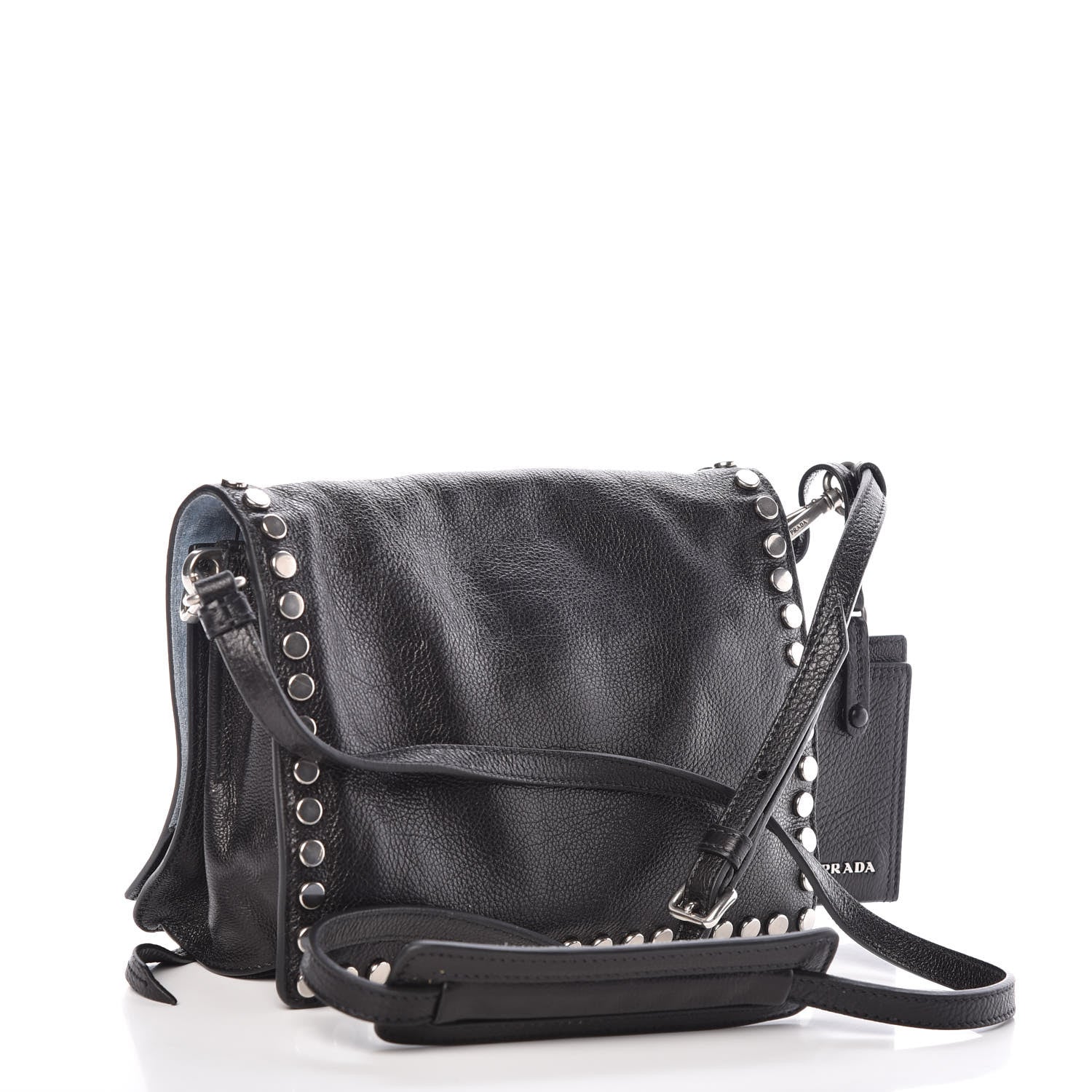 Prada Glace Calfskin Studded Etiquette Flap Black 4 of 10