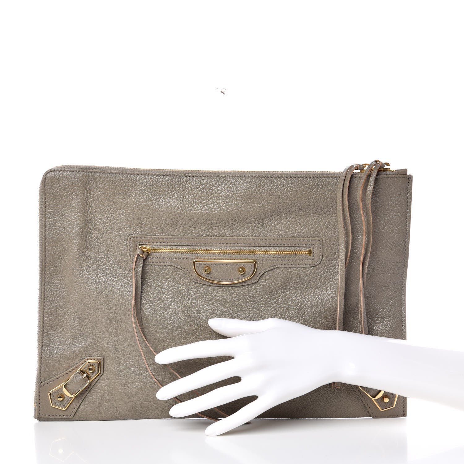 Balenciaga Chevre Gold Metallic Edge Hardware Pouch Gris Taupe 2 of 7