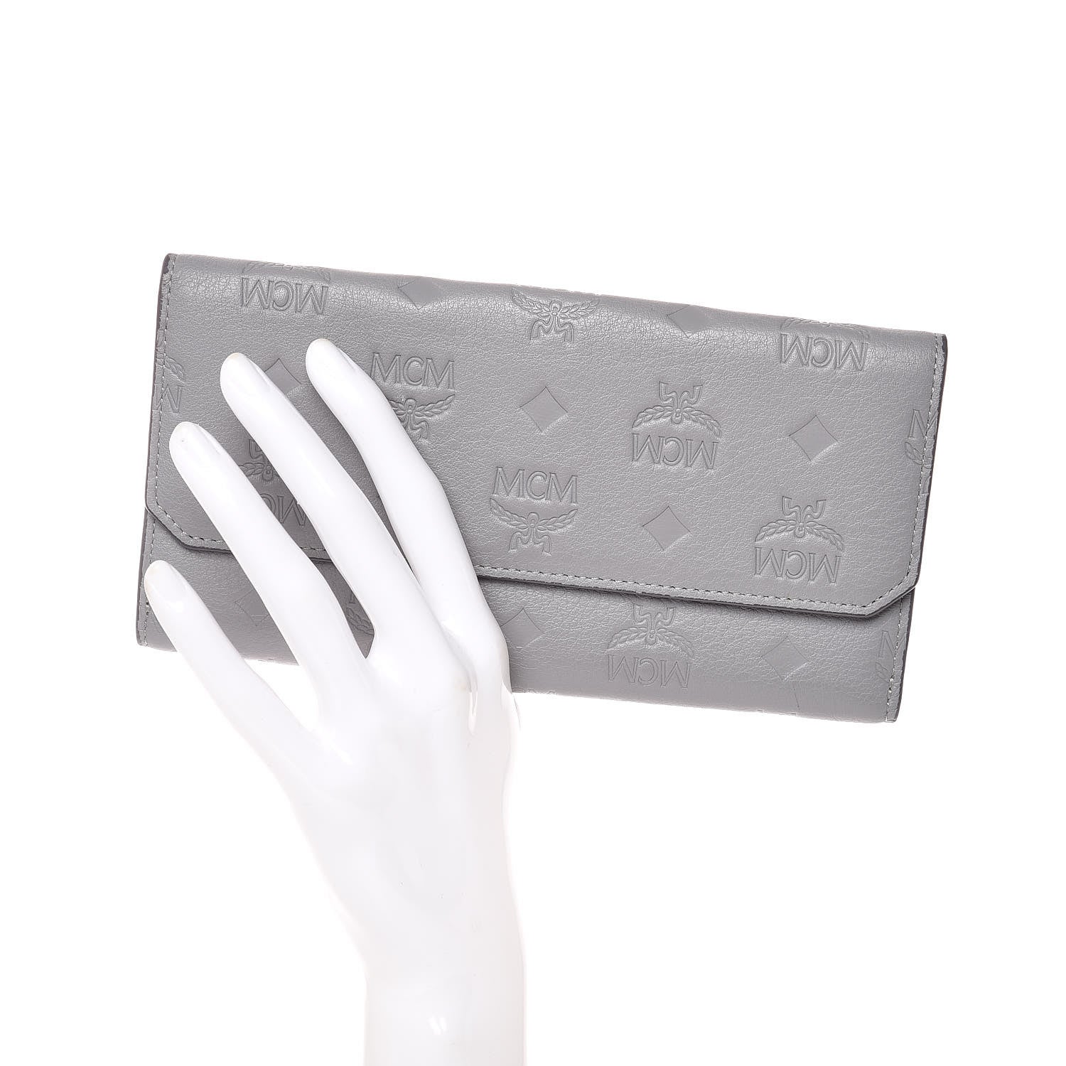 MCM Calfskin Signature Monogram Klara Flap Wallet Grey 2 of 7