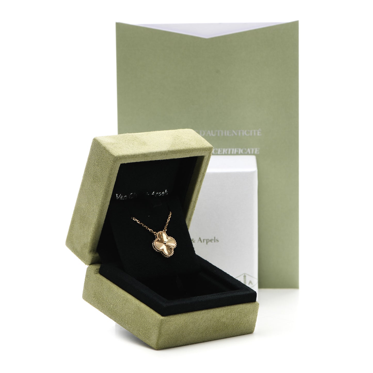 18K Yellow Gold Guilloche Vintage Alhambra Pendant Necklace