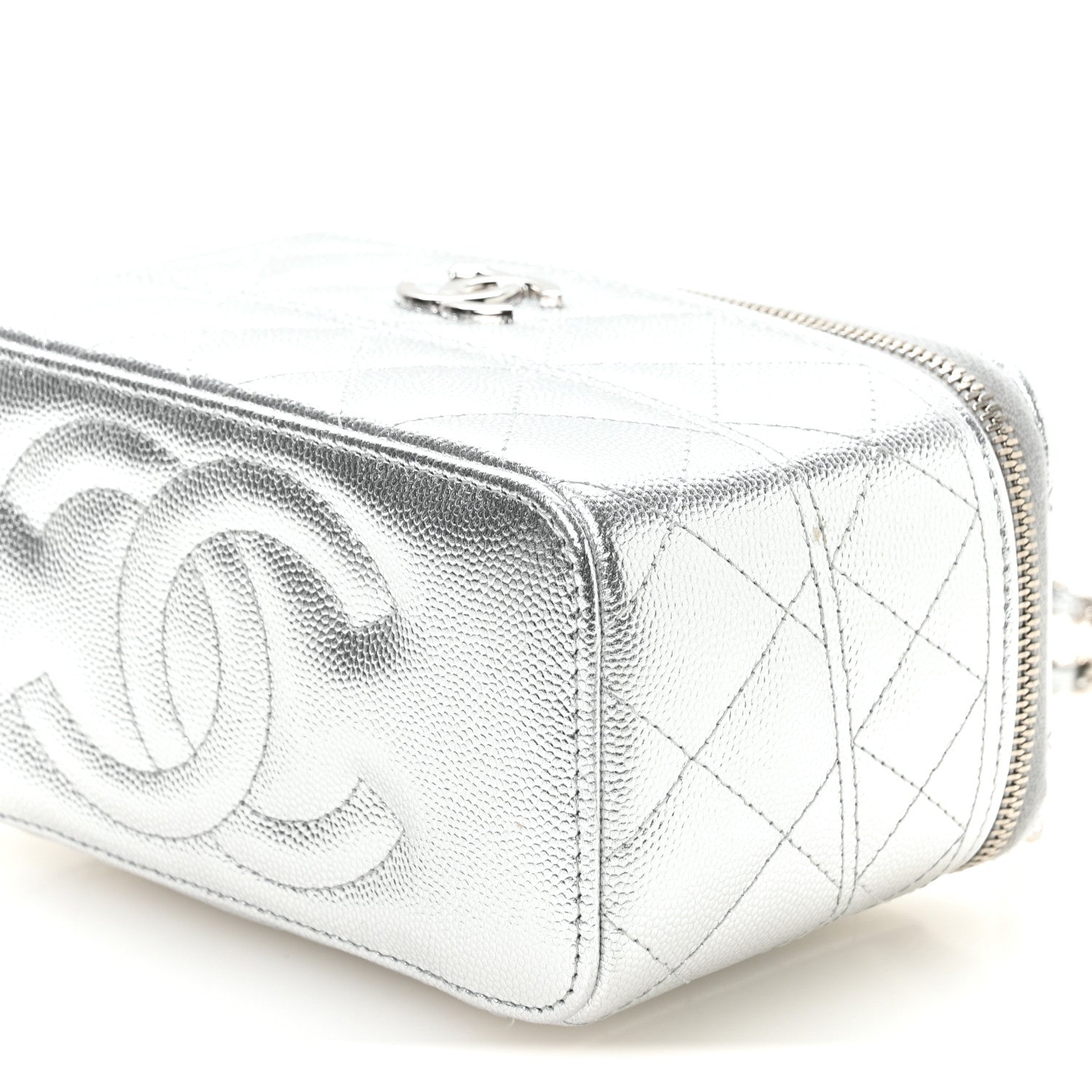 Chanel Metallic Caviar Quilted Trendy Handle Mini Vanity Silvery 10 of 12