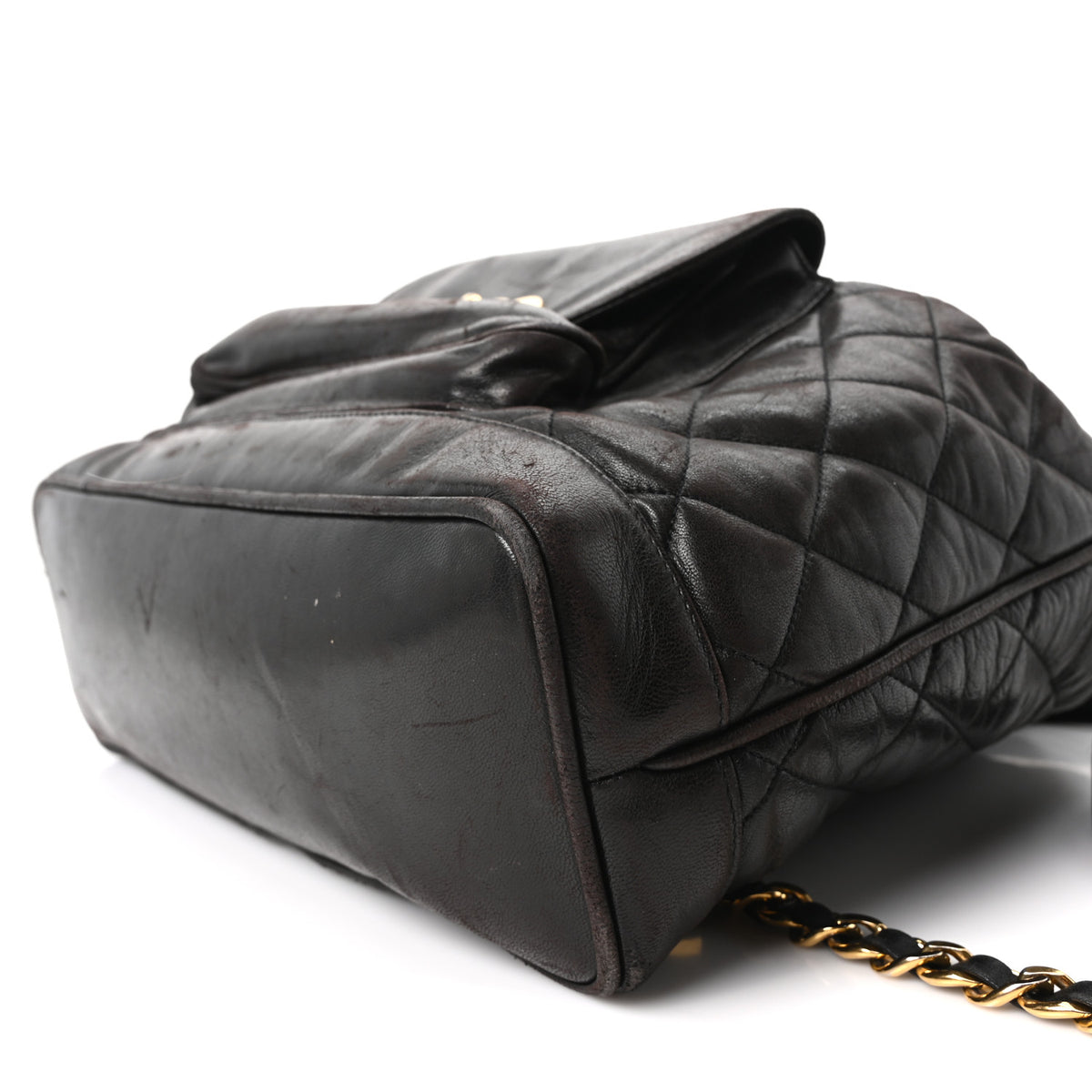 Lambskin Quilted Drawstring Backpack Brown