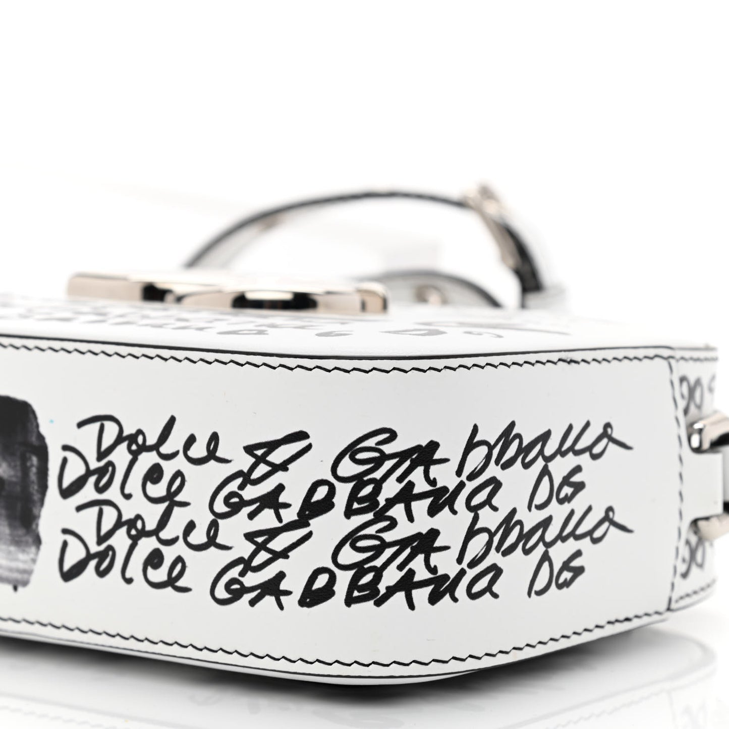 Calfskin DG Graffiti Print Camera Crossbody White