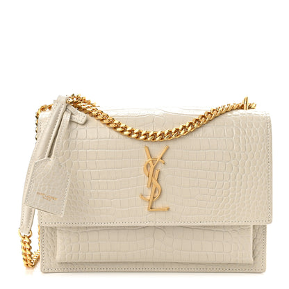 Saint Laurent Calfskin Crocodile Embossed Medium Monogram Sunset Blanc Vintage 1 of 9