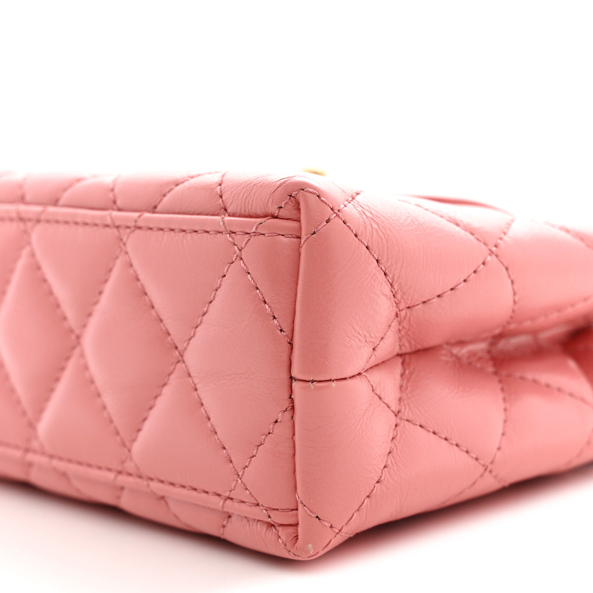 Shiny Aged Calfskin Quilted Nano Kelly Shopper Coral Pink