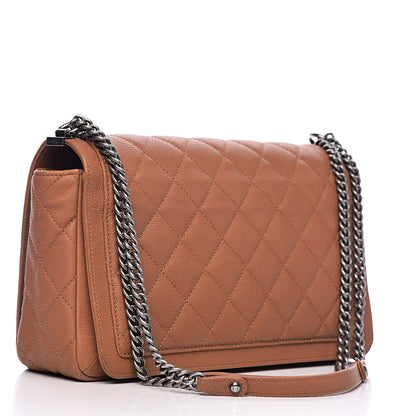 Chanel Washed Caviar Quilted Large Turn Around Ligne Flap Camel 3 of 17