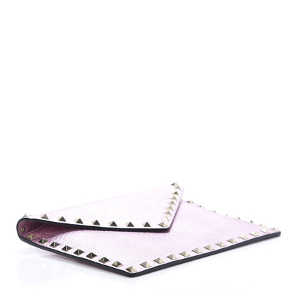 Valentino Garavani Metallic Pebbled Calfskin Medium Rockstud Envelope Flat Wristlet Pouch Giacinto 4 of 7