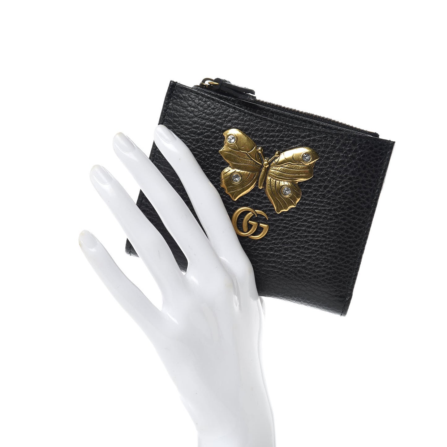 Pebbled Calfskin Farfalla Card Case Black