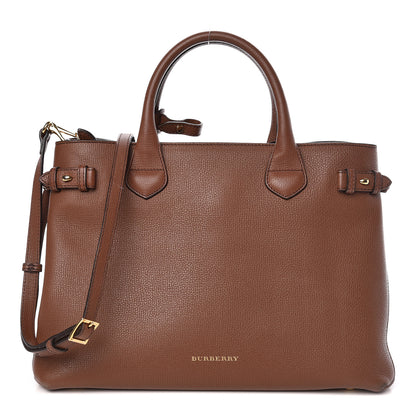 Burberry Grainy Calfskin House Check Medium Banner Tote Tan 1 of 14