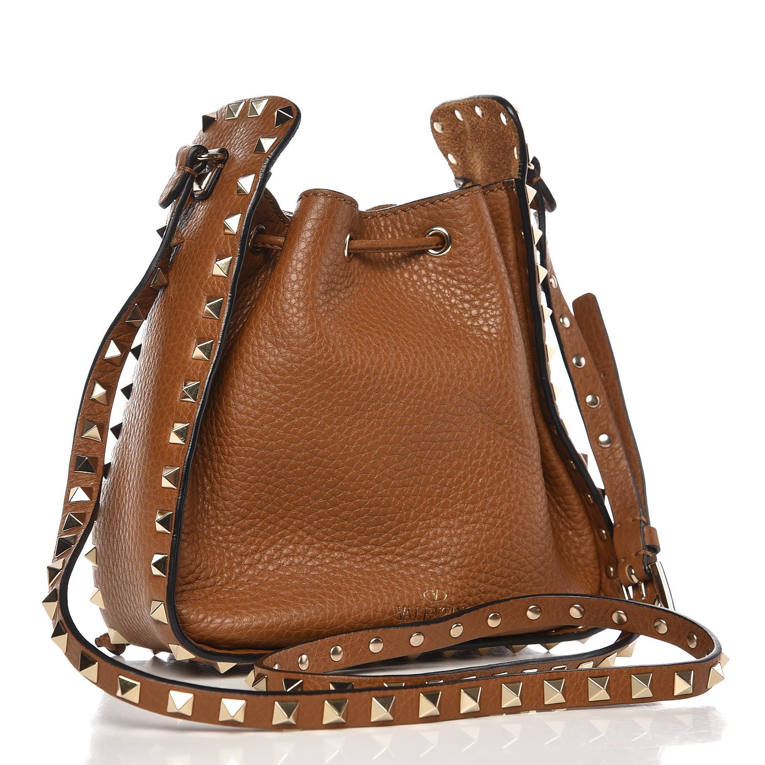 Valentino Garavani Grained Calfskin Rockstud Bucket Bag Bright Cognac 3 of 6