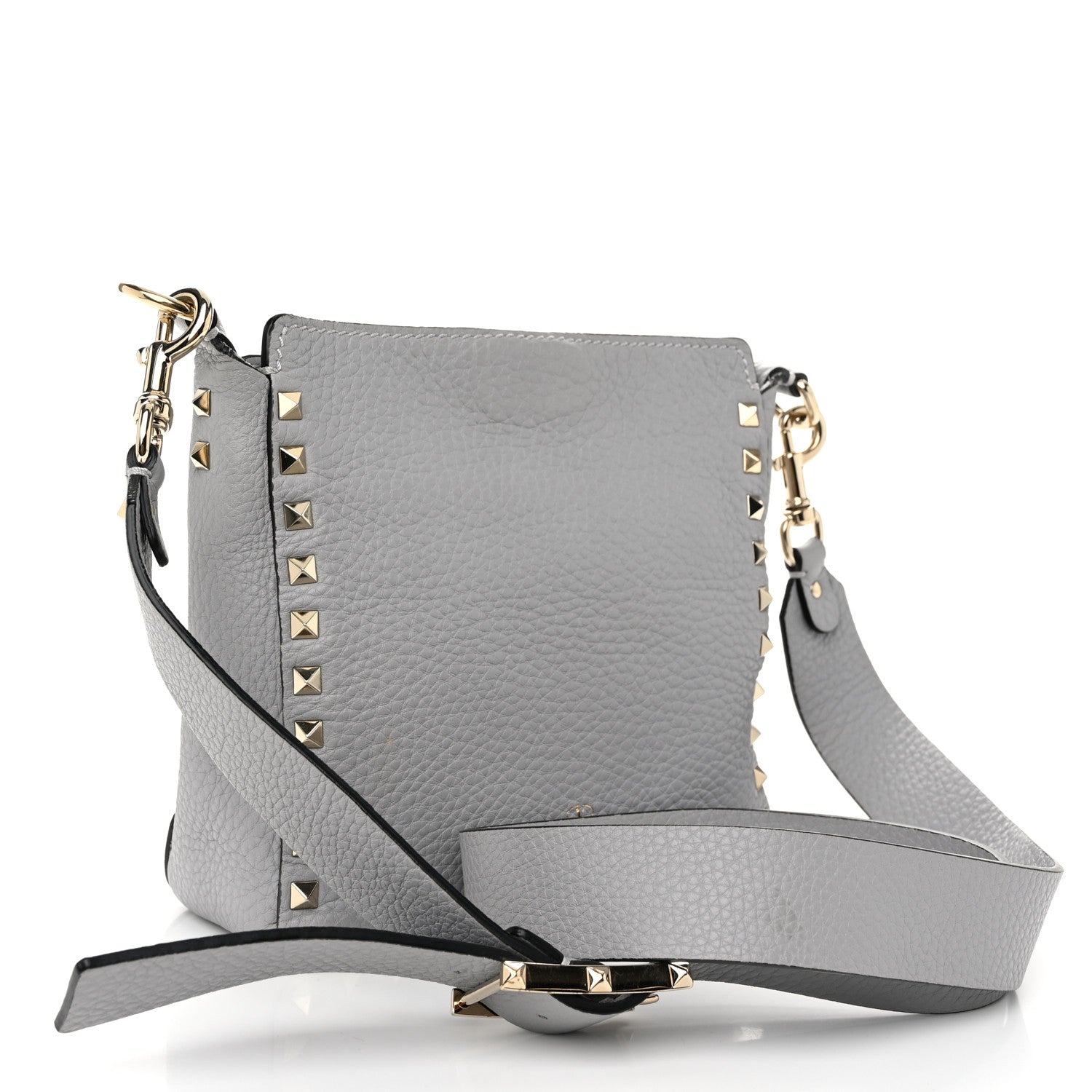 Valentino Garavani Pebbled Calfskin Mini Rockstud Flip-Lock Messenger Bag Pastel Grey 3 of 11