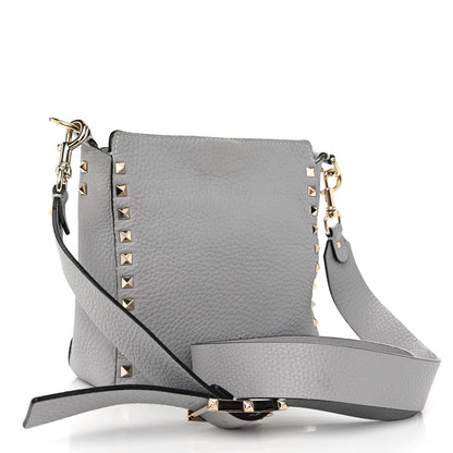Valentino Garavani Pebbled Calfskin Mini Rockstud Flip-Lock Messenger Bag Pastel Grey 3 of 11