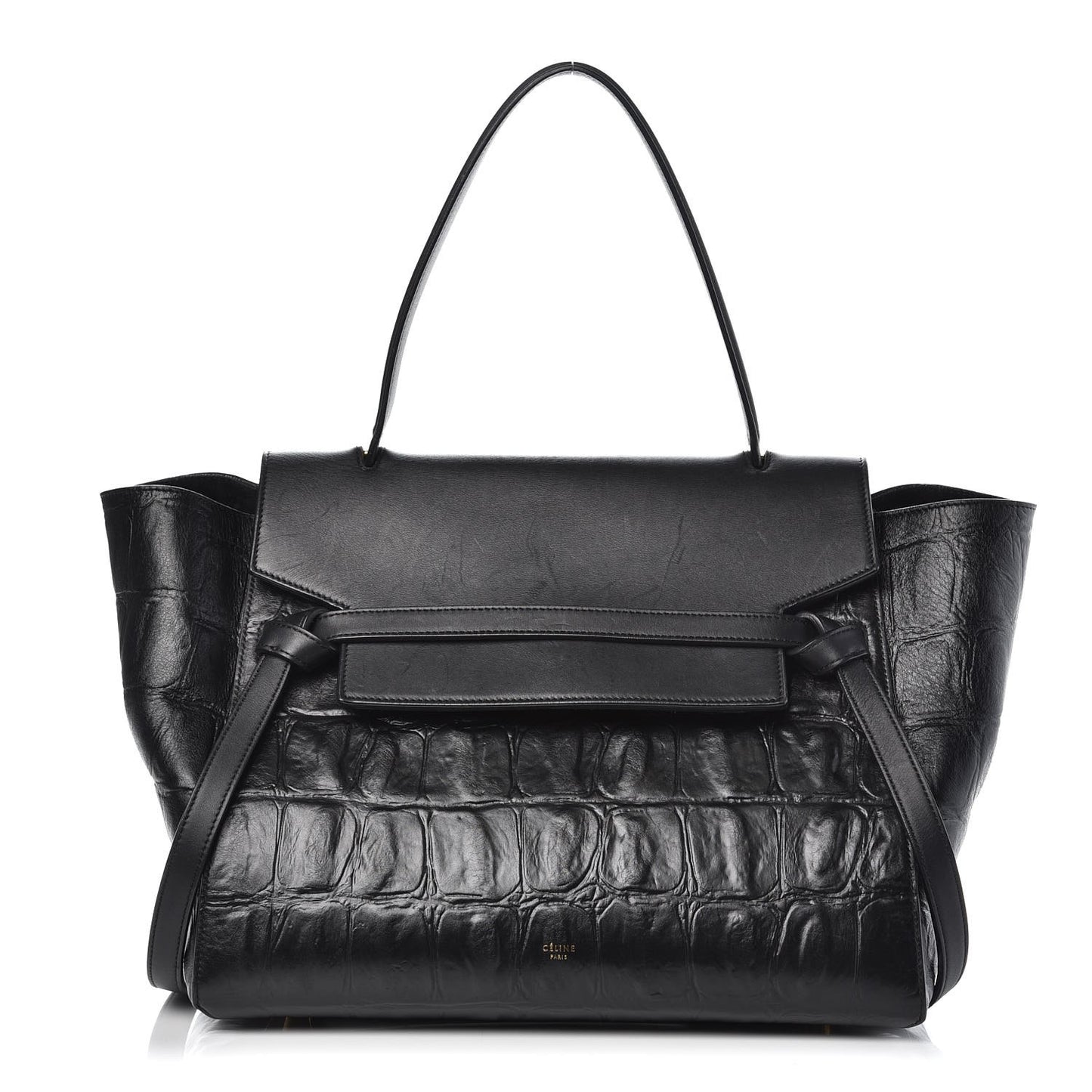 Calfskin Crocodile Embossed Small Belt Bag Black