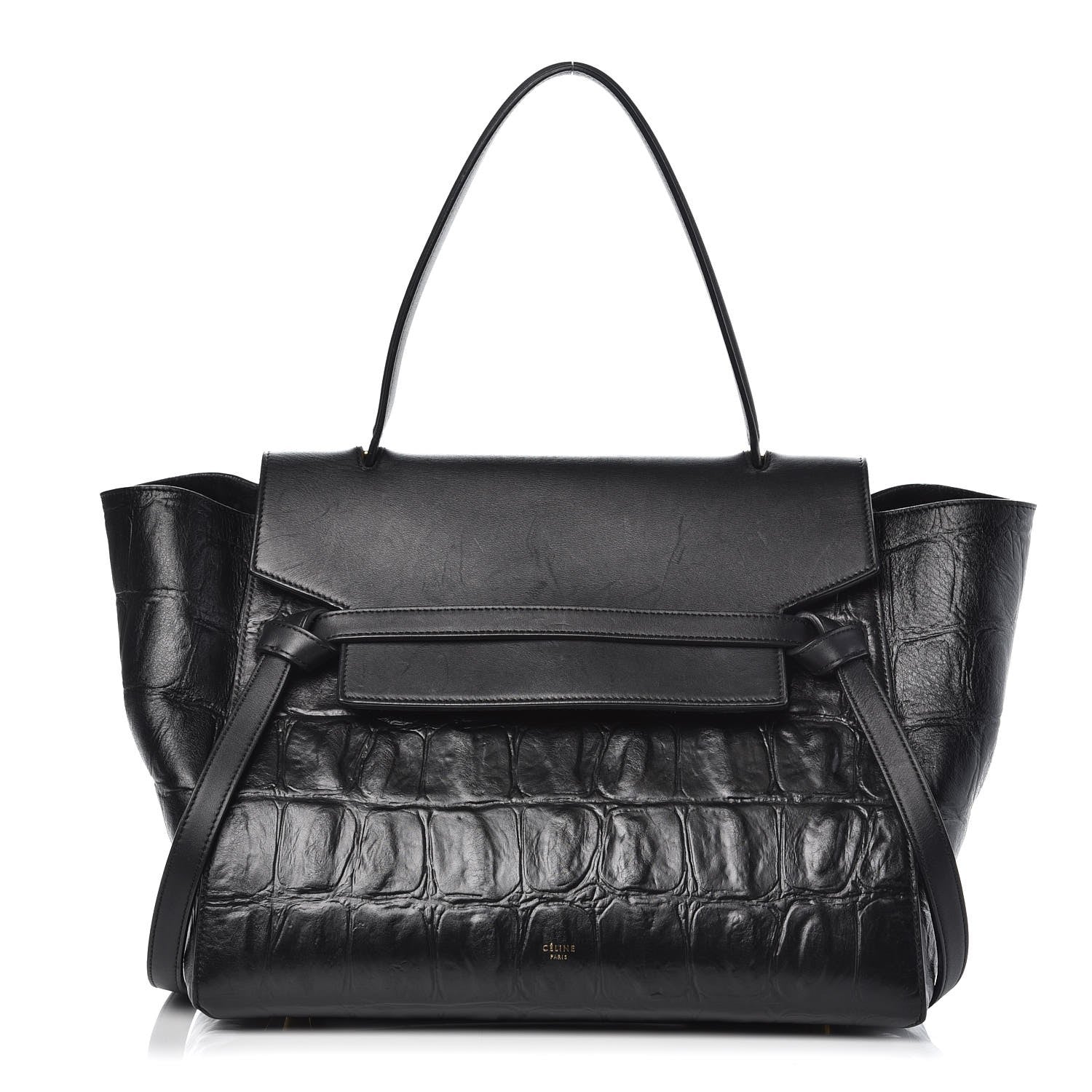 Celine Calfskin Crocodile Embossed Small Belt Bag Black 1 of 8