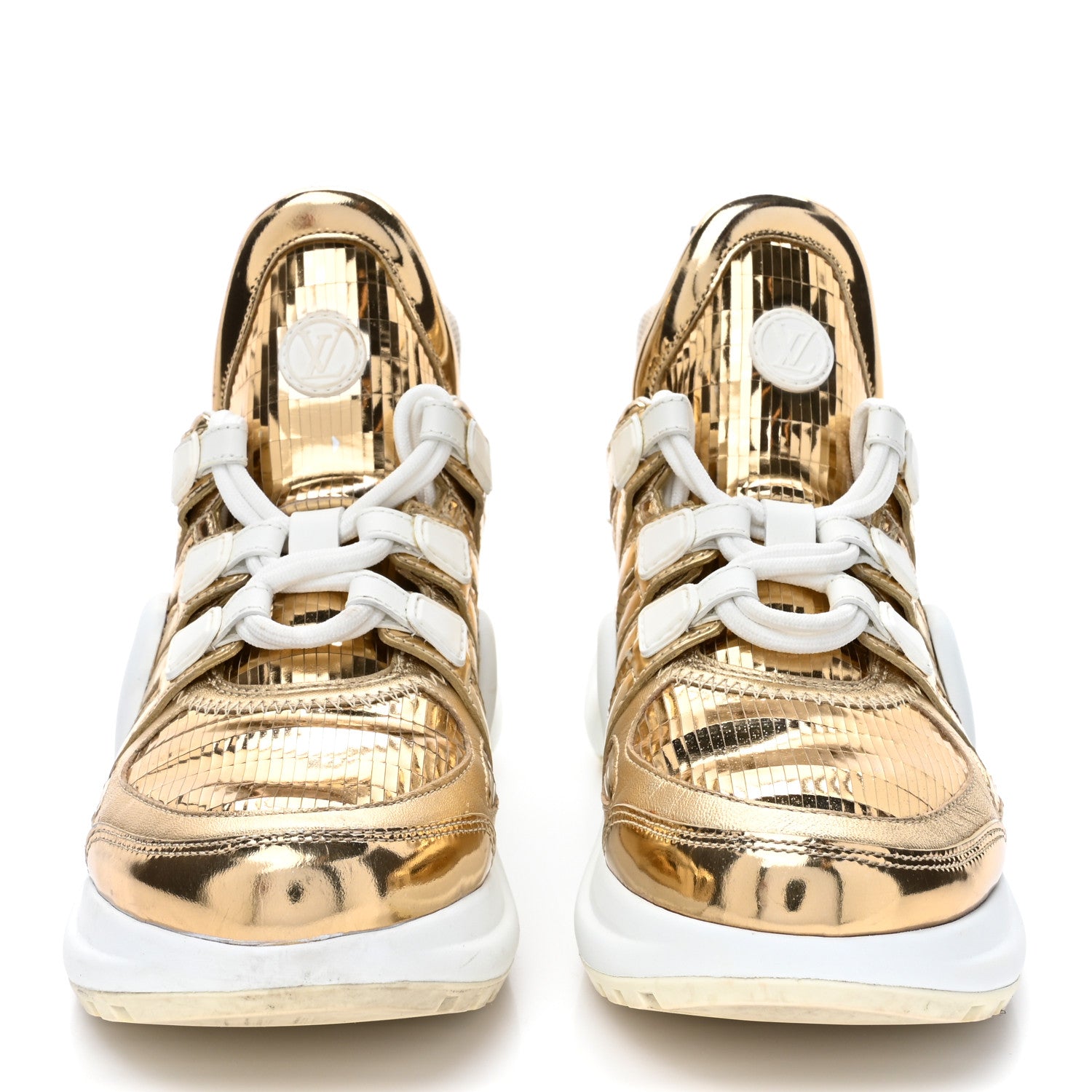 Louis Vuitton Metallic Calfskin Technical Nylon LV Archlight Sneakers 36 Gold White 2 of 9