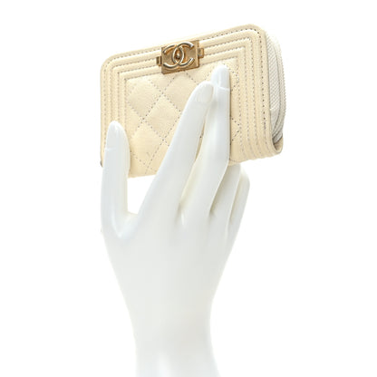 Chanel Caviar Quilted Boy Zip Around Coin Purse Wallet Ivory 2 of 8